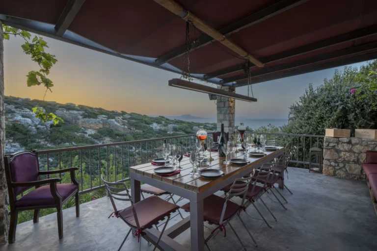 Sunset view from restaurant balcony in Rethymno, Crete.